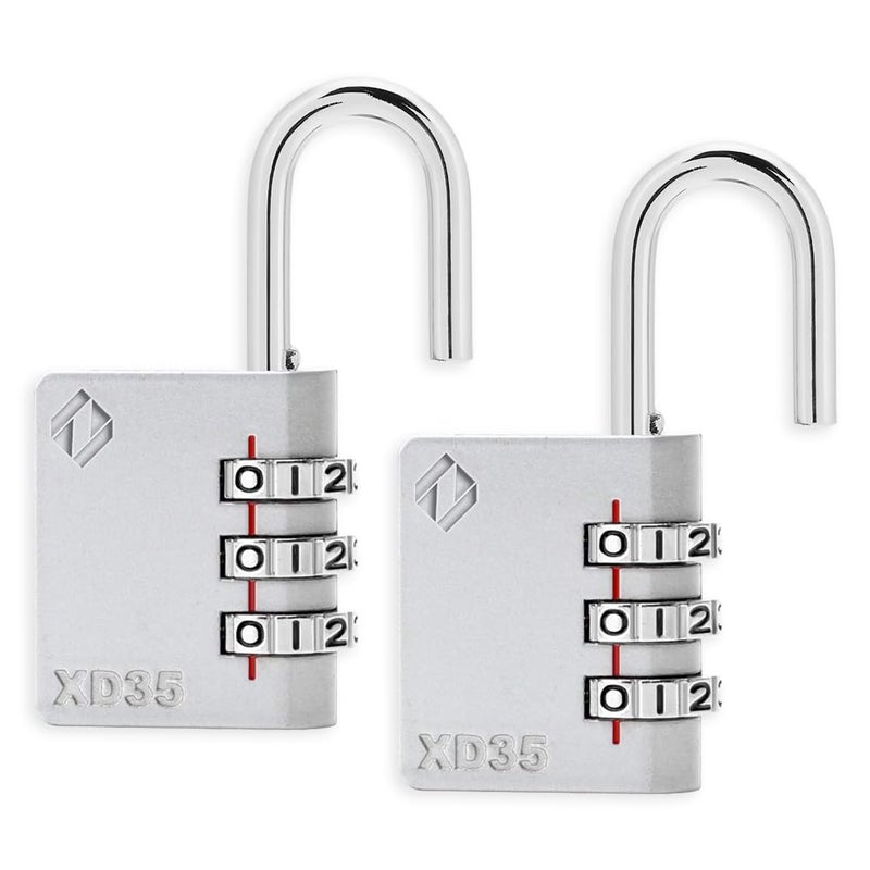 Zarker قفل زاركر XD35 المركب، قفل ثلاثي الأرقام لخزائن الرياضة في المدارس والصالات الرياضية، والأسوار، وصناديق الأدوات، والحقائب، ووحدات التخزين (عبوة من قطعتين، رمادي) - Image 2